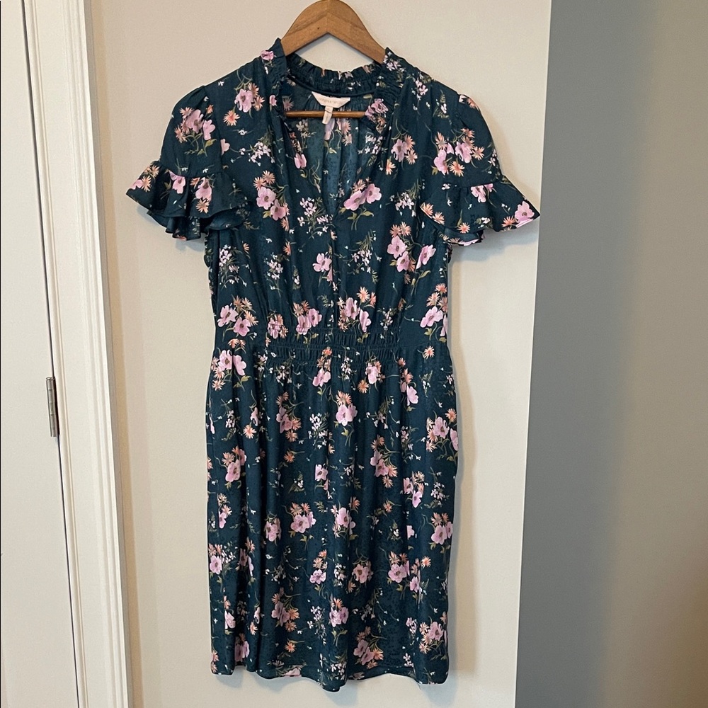 Rebecca Taylor Floral Midi Dress - Teal and Pink